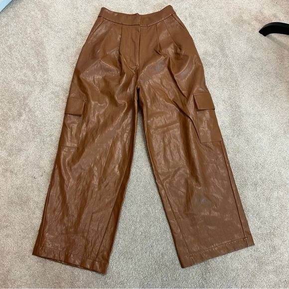Anthropologie Twentysixhundred Brown faux leather cargo utility wide leg pants - Picture 7 of 17